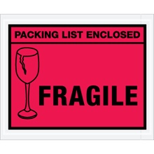 4 1/2 x 5 1/2" Red "Packing List Enclosed - Fragile" Envelopes