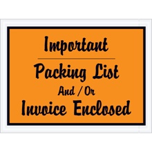 4 1/2 x 6" Orange "Important Packing List And/Or Invoice Enclosed" Envelopes