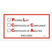 5 1/2 x 10" "Packing List/Cert of Compliance/Cert. of Analysis Enclosed" Envelopes