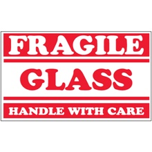 3 x 5" - "Fragile - Glass - Handle With Care" Labels