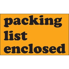 3 x 5" - "Packing List Enclosed" (Fluorescent Orange) Labels