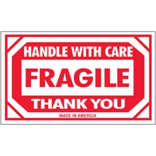 3 x 5" - "Fragile - Handle With Care" Labels