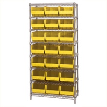 36 x 18 x 74" - 8 Shelf Wire Shelving Unit with (21) Yellow Bins