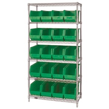 36 x 18 x 74" - 6 Shelf Wire Shelving Unit with (20) Green Bins