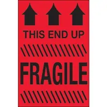 4 x 6" - "This End Up - Fragile" (Fluorescent Red) Labels