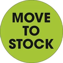 2" Circle - "Move To Stock" Fluorescent Green Labels