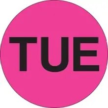 1" Circle - "TUE" (Fluorescent Pink) Days of the Week Labels