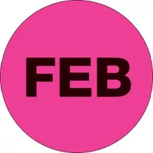 2" Circle - "FEB" (Fluorescent Pink) Months of the Year Labels