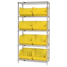 36 x 18 x 74" - 5 Shelf Wire Shelving Unit with (8) Yellow Bins