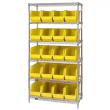 36 x 18 x 74" - 6 Shelf Wire Shelving Unit with (20) Yellow Bins